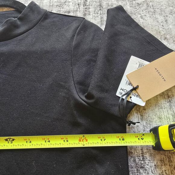 Halogen Shirt Womens Small Black Belted Mock Neck Short Sleeve Top Nordstrom NEW - Picture 7 of 11